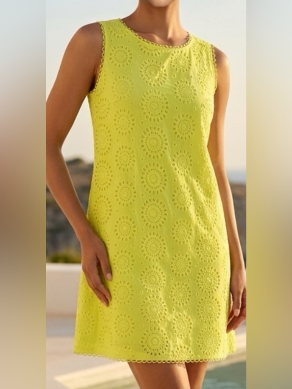 Sleeveless Eyelet Swim Cover-Up Dress in Lime Green